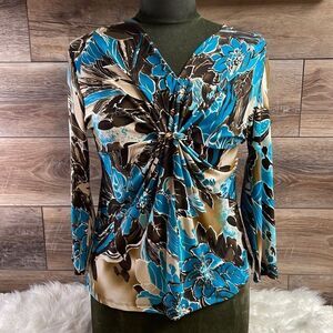 Josephine Studio Womens VNeck Blouse Top Size Small Teal Black Tan Floral